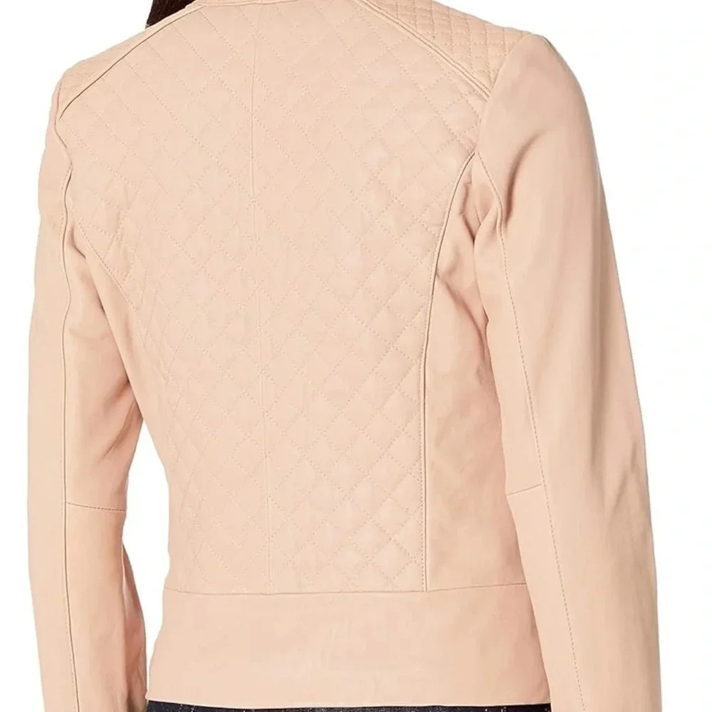 COLE HAAN Women's Jewel Neck Quilted Leather Jacket - Picture 13 of 14